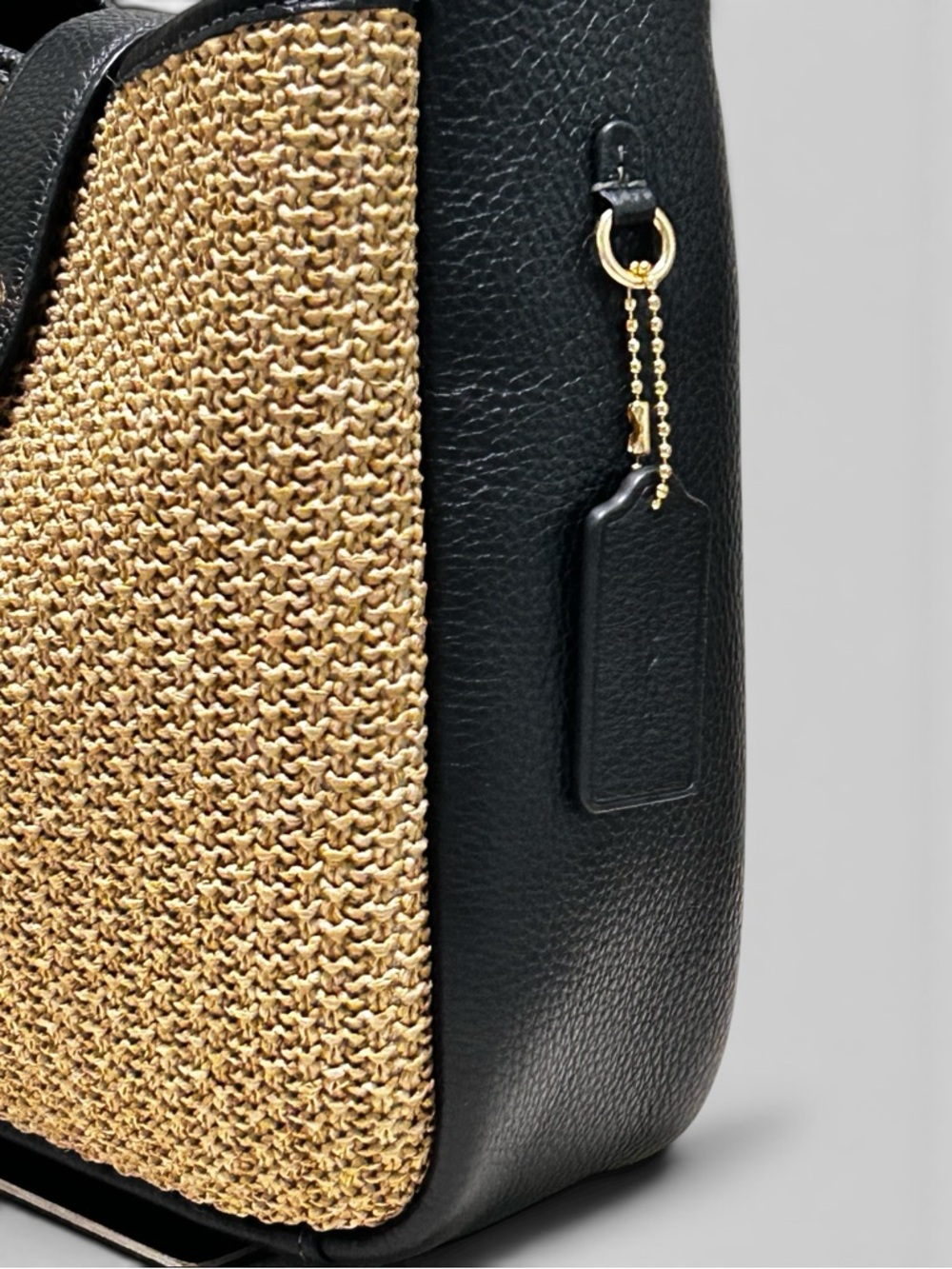 COACH Hadley Convertible Straw and Pebble Leather Crossbody/Shoulder Bag - Picture 5 of 15